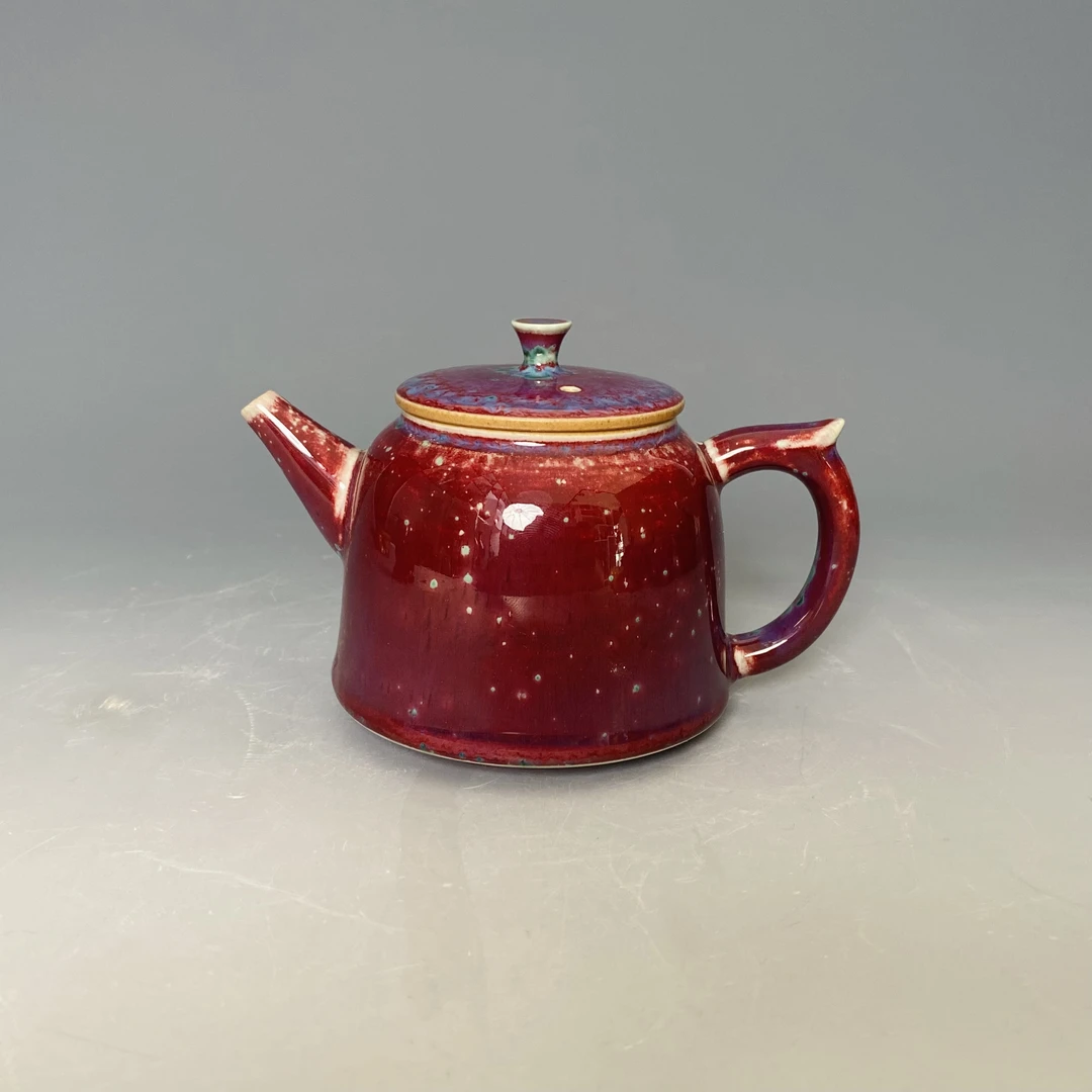 钧瓷茶具柴烧窑变春红春绿玉棕壶柴窑中式尹建中老师手工手签茶壶