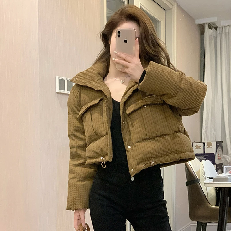 羽绒服2024新款保暖大码外套年冬季时尚短款立领女复古洋气小个子