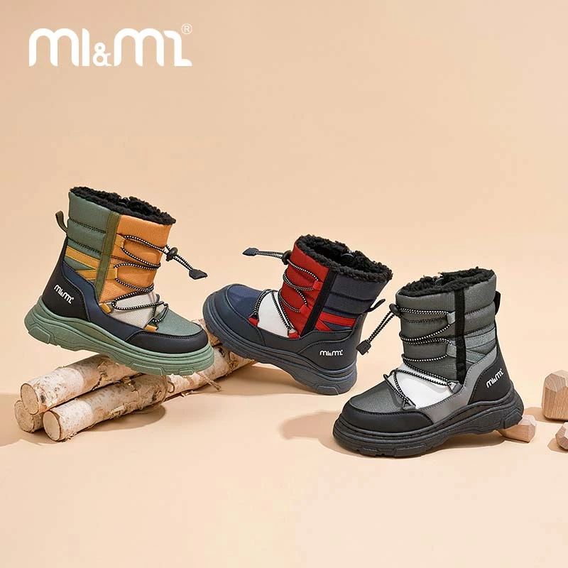 M1&M2拼色绑带加绒雪地靴户外防风保暖儿童棉鞋高帮秋冬新款时尚