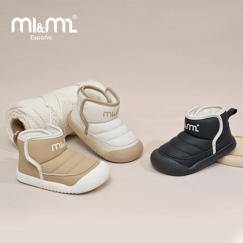 M1&M2法式2023冬季新加绒棉鞋小童保暖软底宝宝鞋男童女童魔术贴