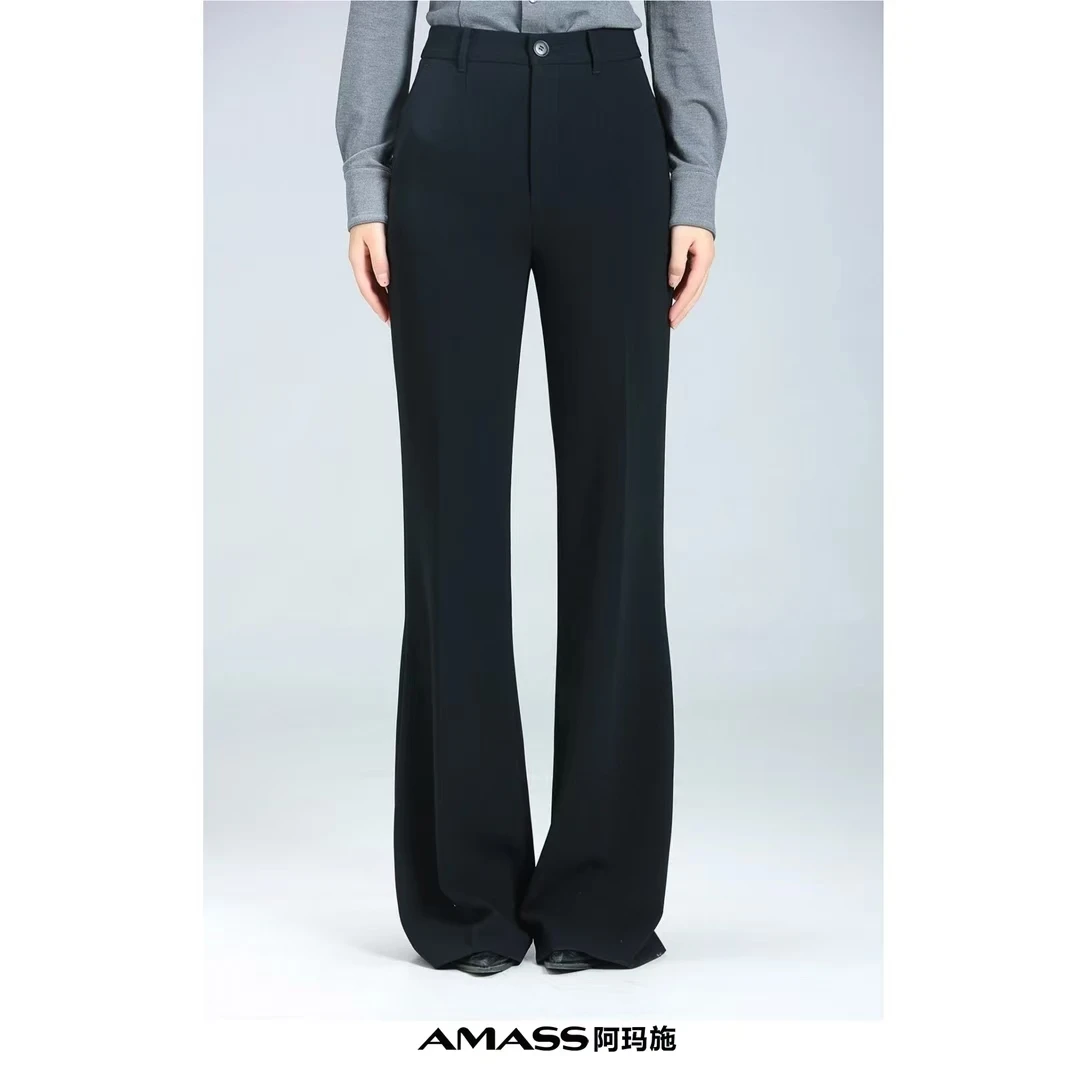 AMASS/阿玛施510020新款时尚女气质风高腰显瘦休闲黑色拖地裤百搭