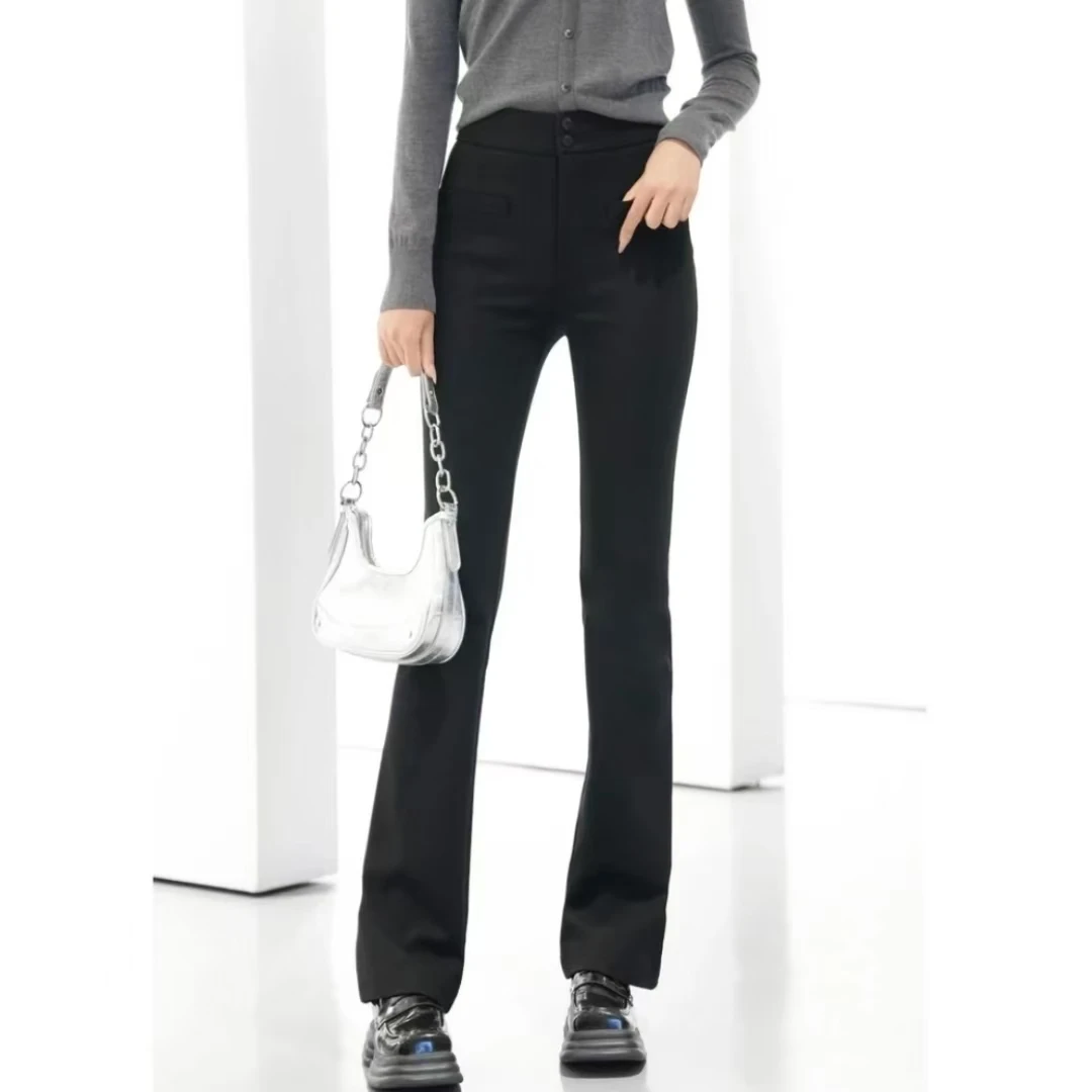 AMASS阿玛施秋冬新款纯色显瘦高腰修身加绒马蹄裤微喇裤女510060