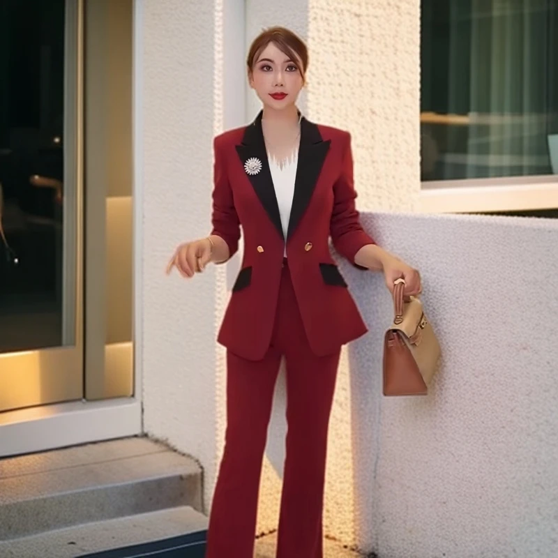 9899秋冬季新款时尚秋季气质安可拉红修身显瘦女装套装轻奢高级感