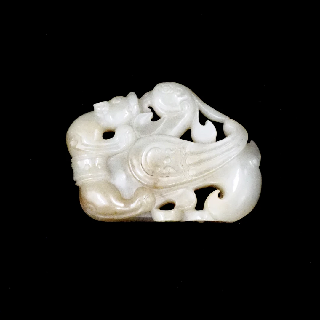 和田玉虎鳳共舞手把件D2409250008