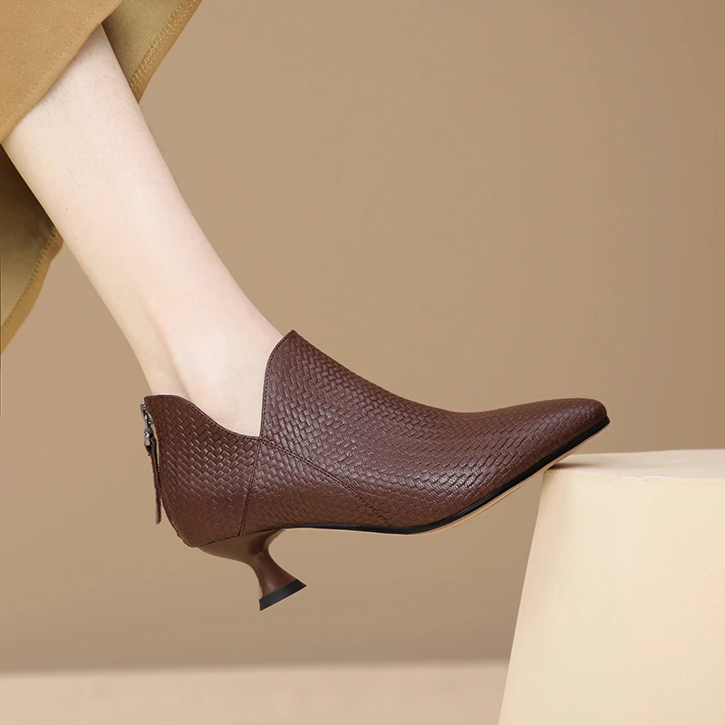 欧美尖头711/34-40羊皮秋冬新款百搭短靴细高跟英伦风真皮马丁靴