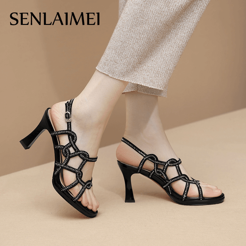 水钻细带罗马凉鞋女夏新款时尚性感镂空仙女风防水台高跟鞋3943