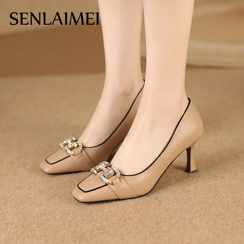 通勤款/牛皮/7CM 2024年春季新款优雅浅口细跟高跟女鞋-8393