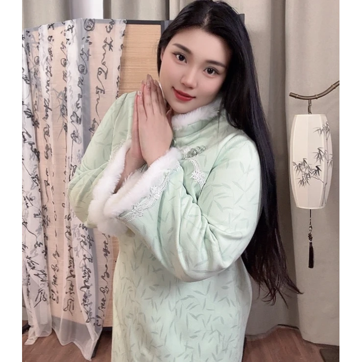 码加加苹果香-31973大码新中式改良旗袍秋冬氛围感优雅气质连衣裙