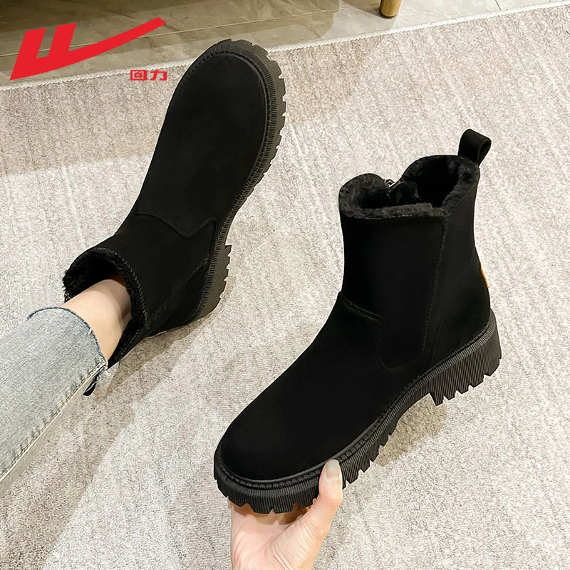Warrior/回力雪地靴女2023秋冬新款靴子马丁靴加绒加厚保暖棉鞋女
