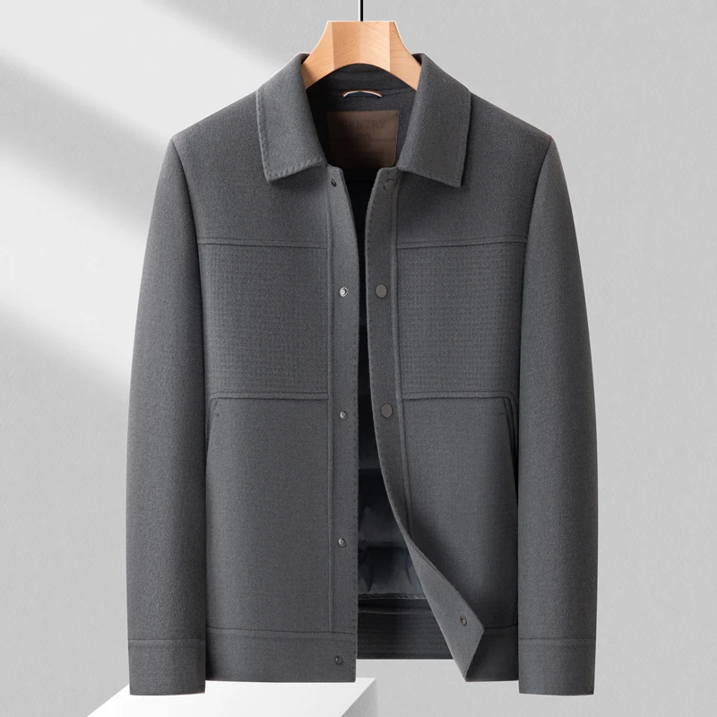 男士双面呢夹克新款时尚百搭商务休闲可脱卸羽绒内胆羊毛呢子外套