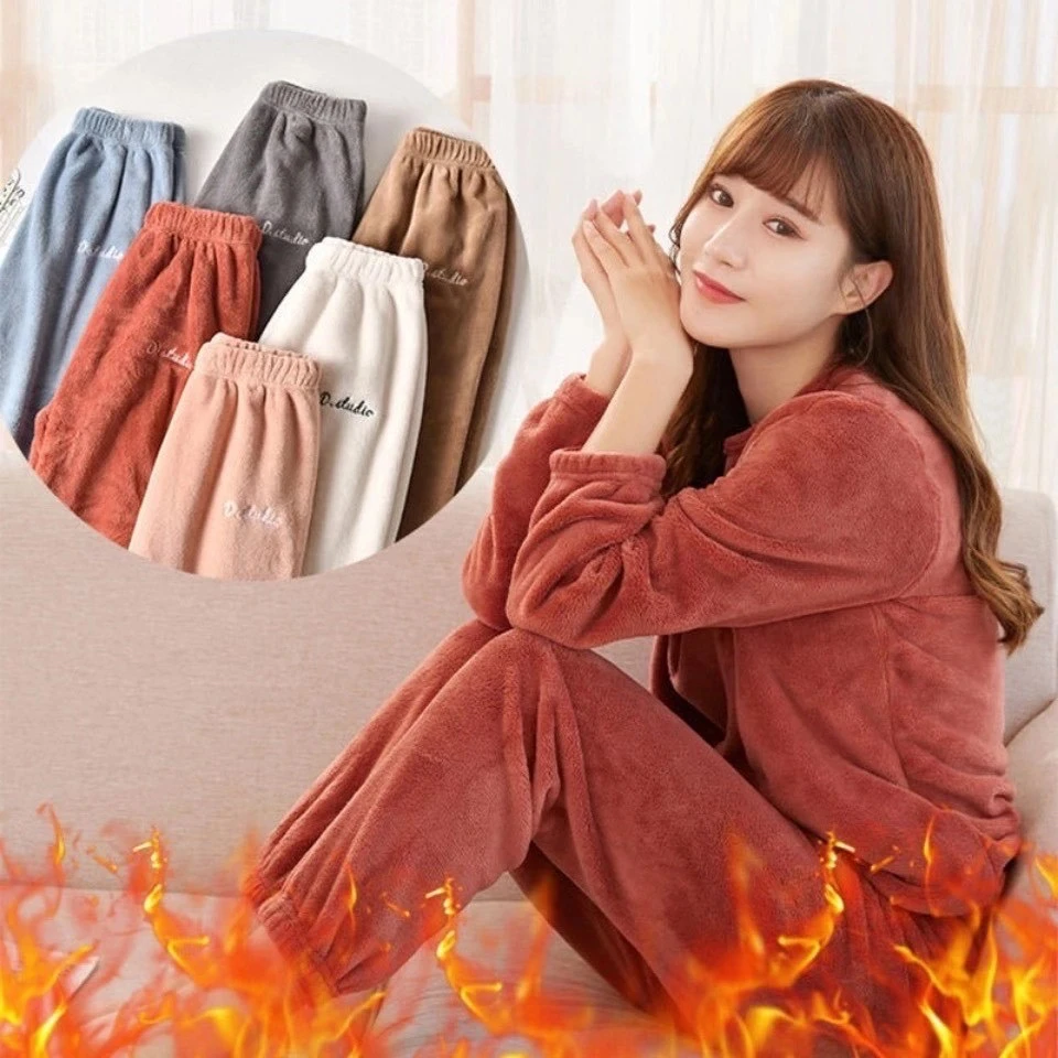 【男女同款】暖暖套装秋冬居家睡衣珊瑚绒加绒加厚两件套外穿家居服