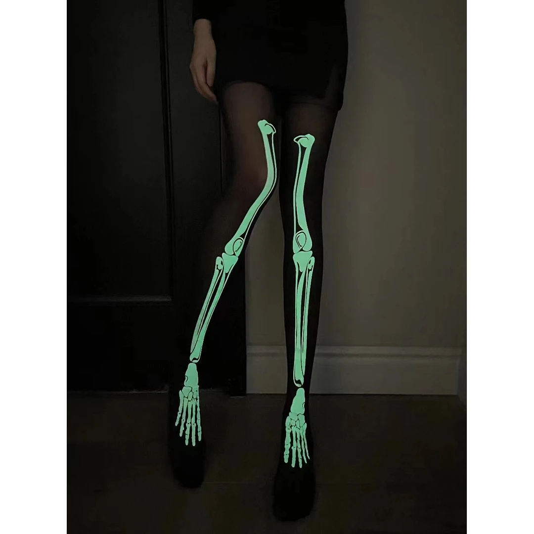 性感发光欧美夜光夜店蹦迪JK裤袜黑色发光丝袜连裤袜子显瘦打底裤