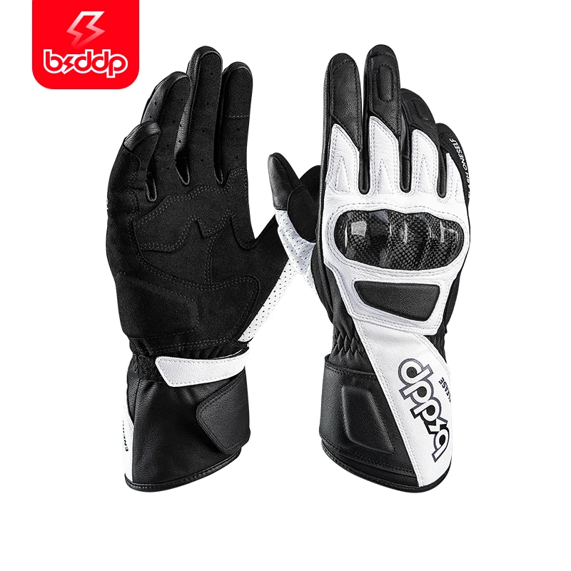 摩托车真羊皮机车手套碳纤维防护壳防撞耐摔透气骑士骑行竞技装备