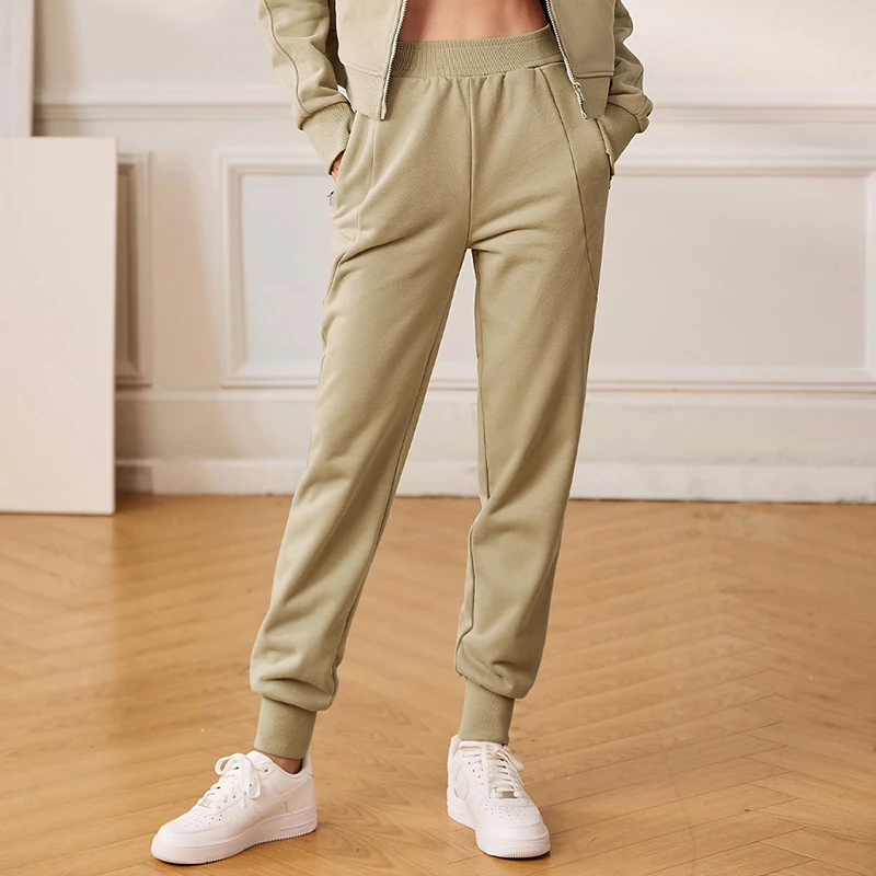 颖速运动卫裤女高腰秋冬新款拉链口袋宽松体育休闲长裤显瘦健身裤