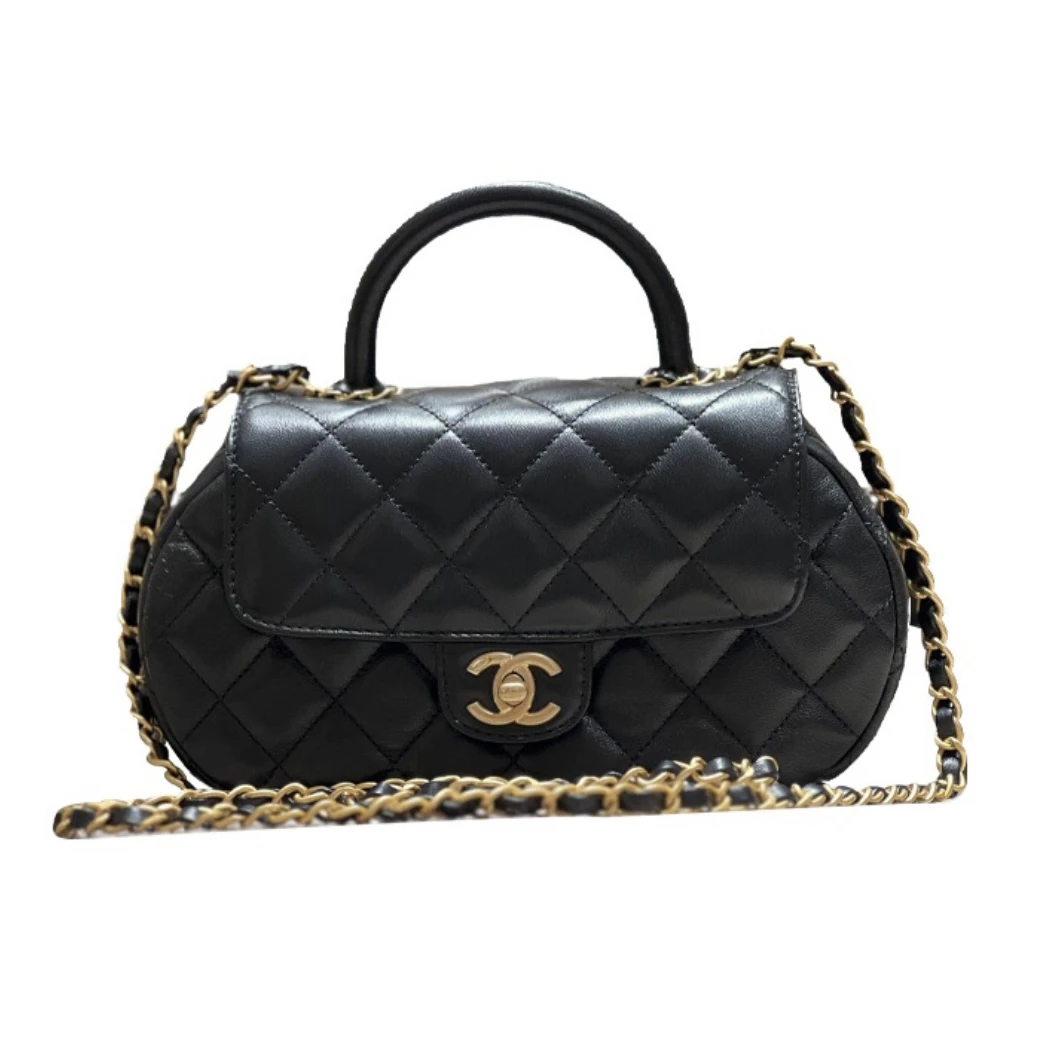99新 Chanel/香奈儿 24C 早春度假系列淡金扣菱格纹链条 羊皮中号