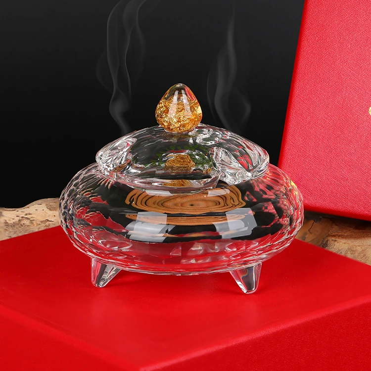 玺宴新款金箔绿松水晶切面高档轻奢家用耐热水晶香炉礼盒装