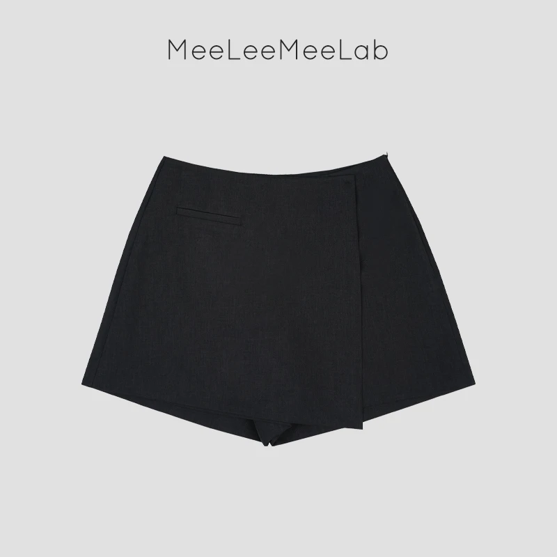 MeeLeeMeeLab原创绅士优雅免烫极简不对称围裹式迷你短裤裙裤