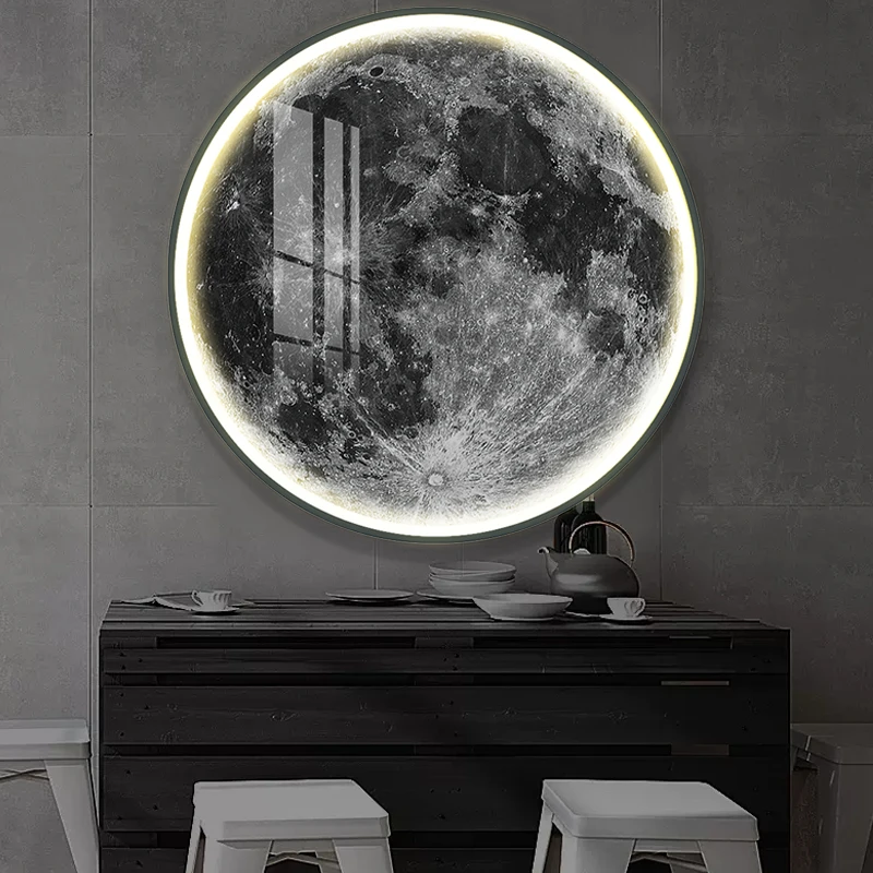 月球地球壁灯圆形过道走廊玄关挂画主卧卧室带灯客厅背景床头壁灯