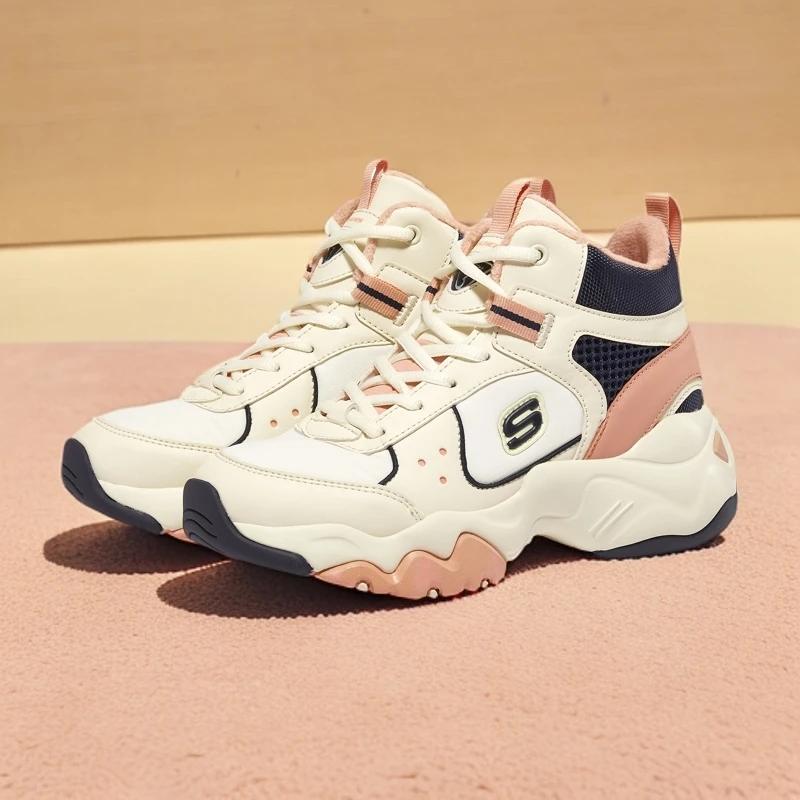 SKECHERS/斯凯奇女鞋秋冬季款厚底加绒三代熊猫鞋高帮运动老爹鞋