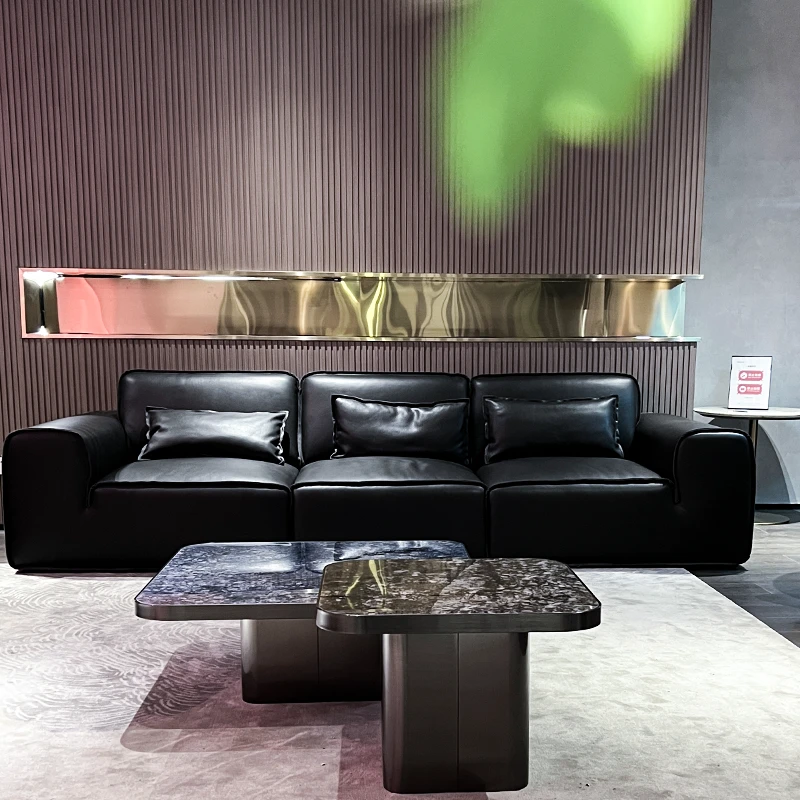 大黑牛全皮头层牛皮沙发意式极简现代简约三人直排落地头等舱沙发