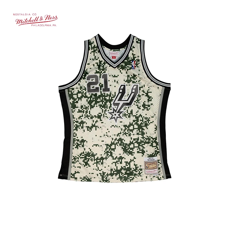 Mitchell&Ness MN-NBA马刺邓肯13年SW复古迷彩球衣运动篮球服B1
