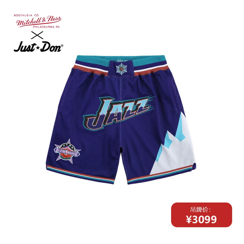 Mitchell&Ness x JUSTDON联名NBA爵士雪山复古球裤MN高街潮流短裤
