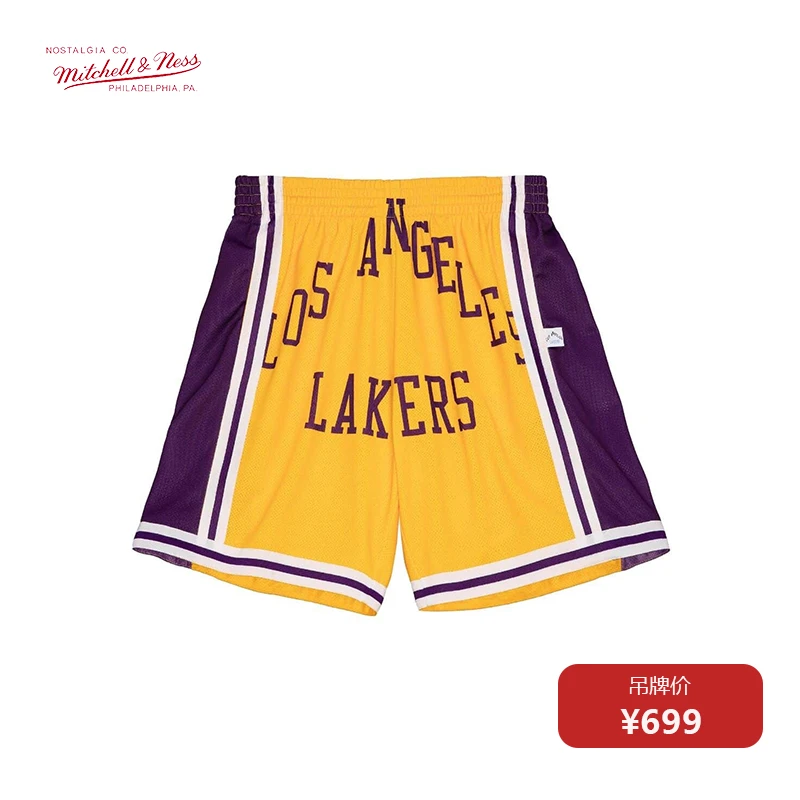 Mitchell&Ness MN-NBA湖人bigface复古潮流运动短裤宽松篮球裤