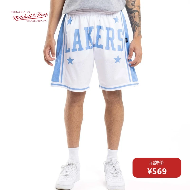 Mitchell&Ness MN-NBA湖人BigFace四星白蓝复古球裤篮球裤潮短裤B