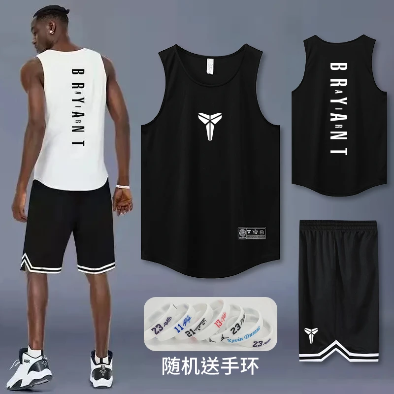 篮球服运动背心男科比圆领t恤无袖训练球衣宽松健身五分透气短裤