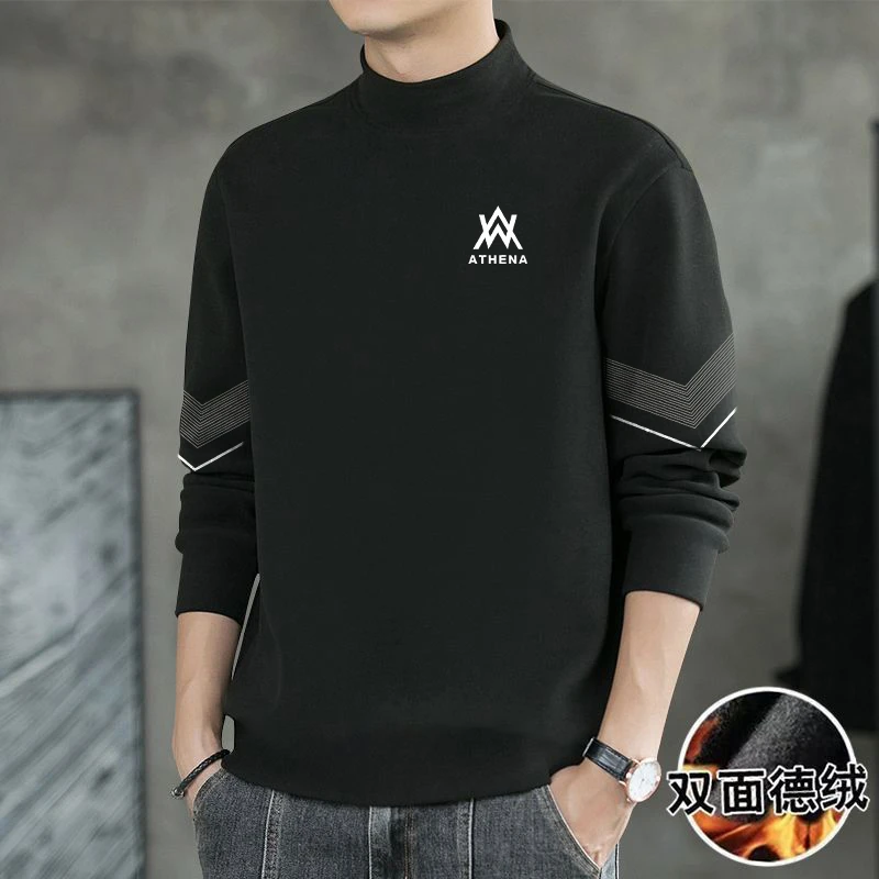 秋冬季德绒内搭打底衫男士长袖t恤半高领秋衣潮牌上衣服品质男装