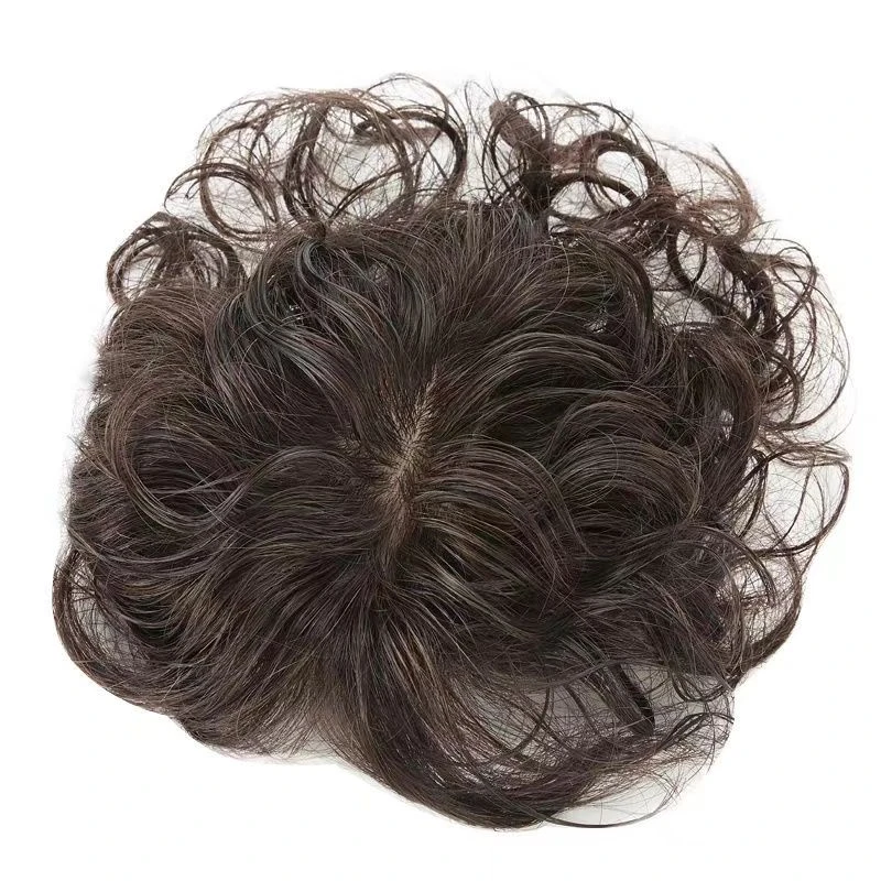 真发丝大面积仿真头皮卷发补发片遮盖白发增加发量扁头流行色手织