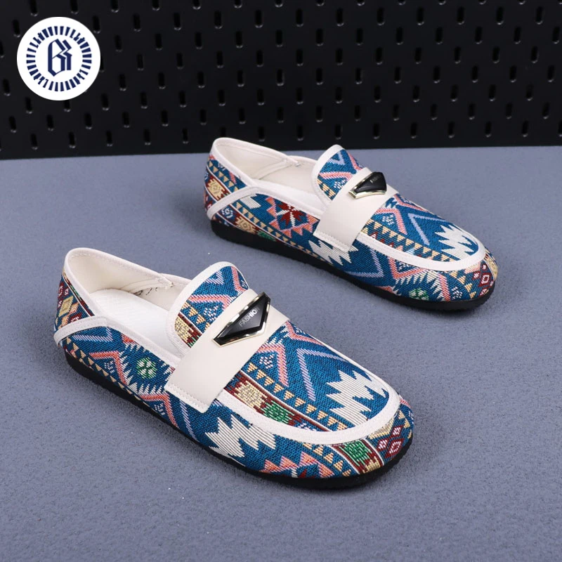 BOAU/柏奥夏季男鞋布面豆豆鞋软底舒适印花小丑鞋子男款休闲鞋子！