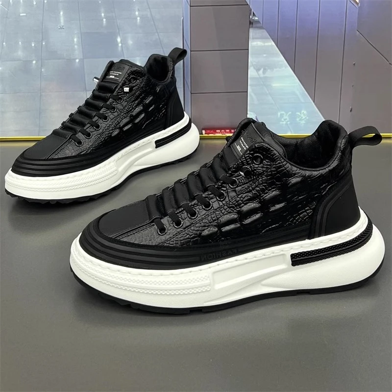 男士高帮潮流男鞋冬季加绒保暖舒适厚底增高鞋子男款时尚休闲潮鞋