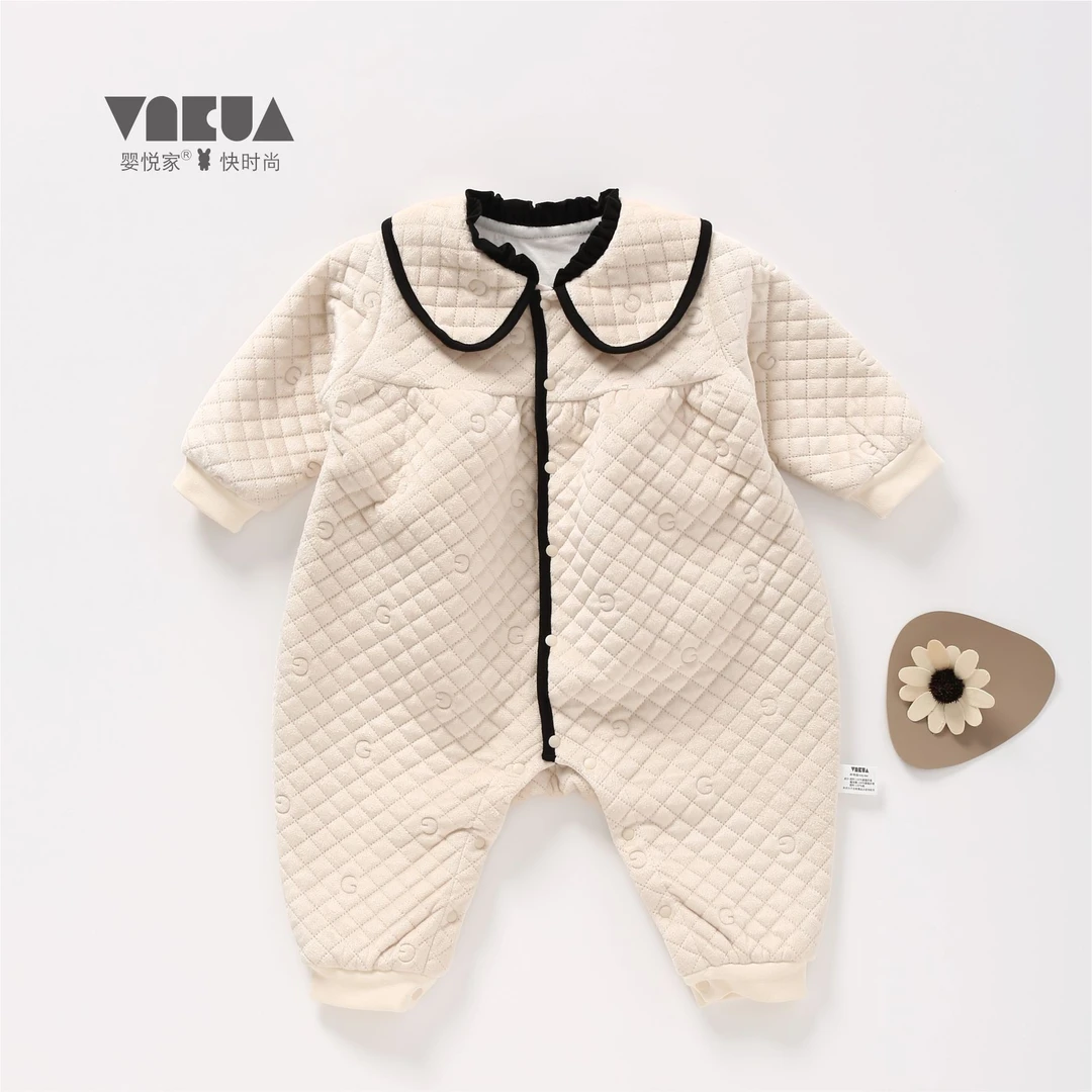婴悦家秋冬女宝宝84126气质名媛开胸哈衣婴童保暖翻领新年连体衣