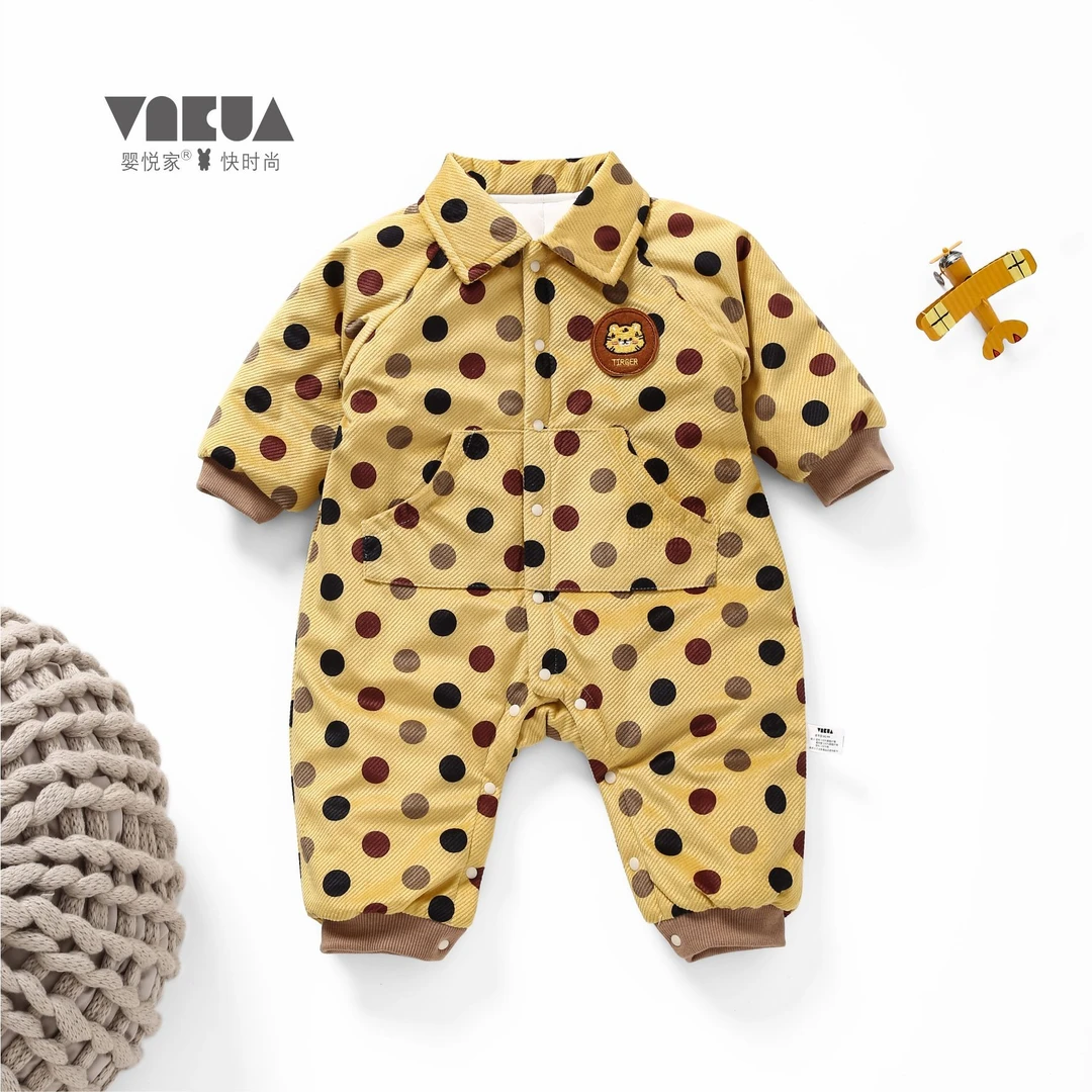 婴悦家男宝宝冬季95245波点小萌虎开胸哈衣（1800克）连体衣