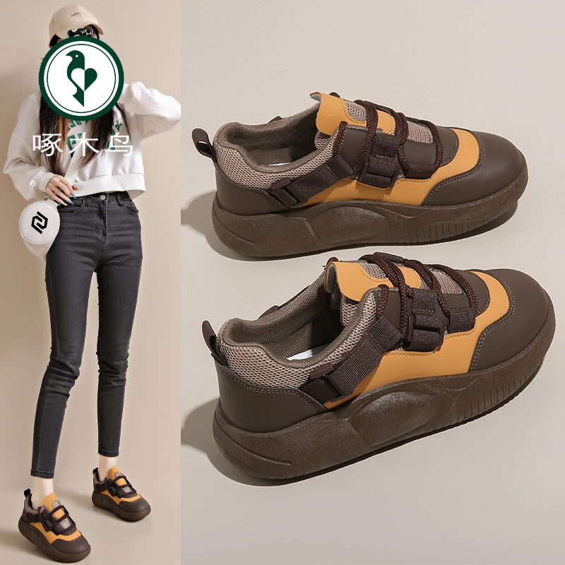 【正品】啄木鸟秋季女鞋新款透气鞋子女韩版百搭厚底防滑运动鞋休闲