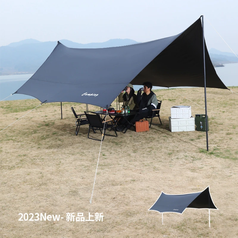 黑胶天幕帐篷户外网红六角八角蝶形黑色挡风遮阳超轻露营桌椅遮阳