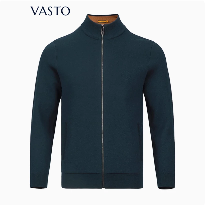 VASTO/华斯度正品休闲开衫毛衣秋冬保暖孔雀绿男士针织绵羊毛外套