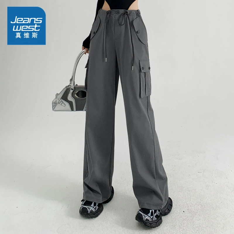 *GL真维斯工装裤女生夏季薄款直筒休闲抽绳束脚阔腿宽松运动长裤