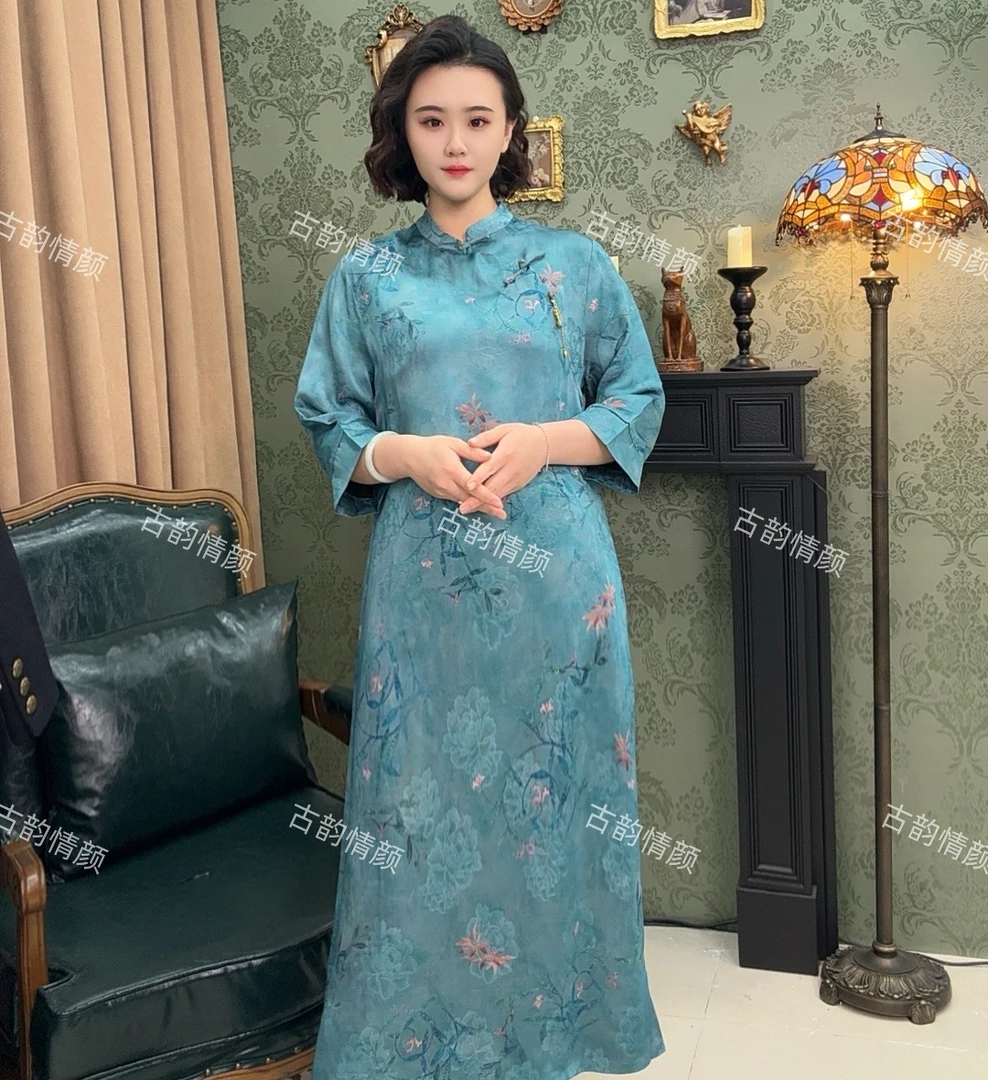 【碧水】2024重磅香云纱新式旗袍风遮肉显瘦连衣裙时尚中国风旗袍