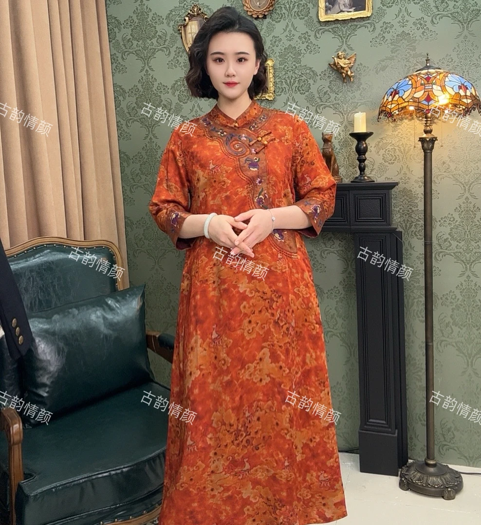 【火烧云】2025重磅香云纱新式旗袍风遮肉显瘦连衣裙时尚香云纱旗袍