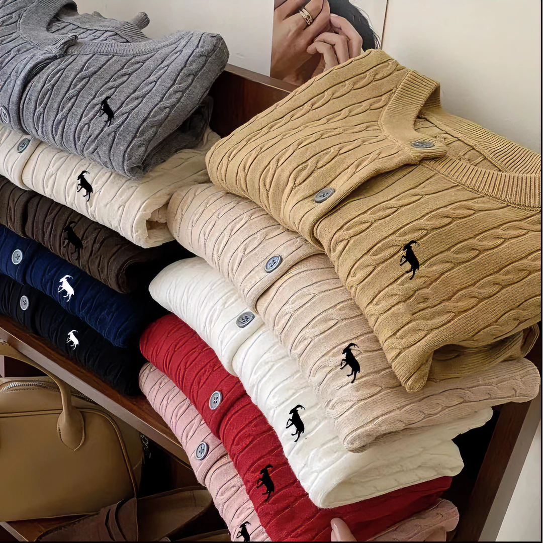 【老钱风穿搭】2024秋冬薄款刺绣针织开衫保暖亲肤上衣麻花设计宽松