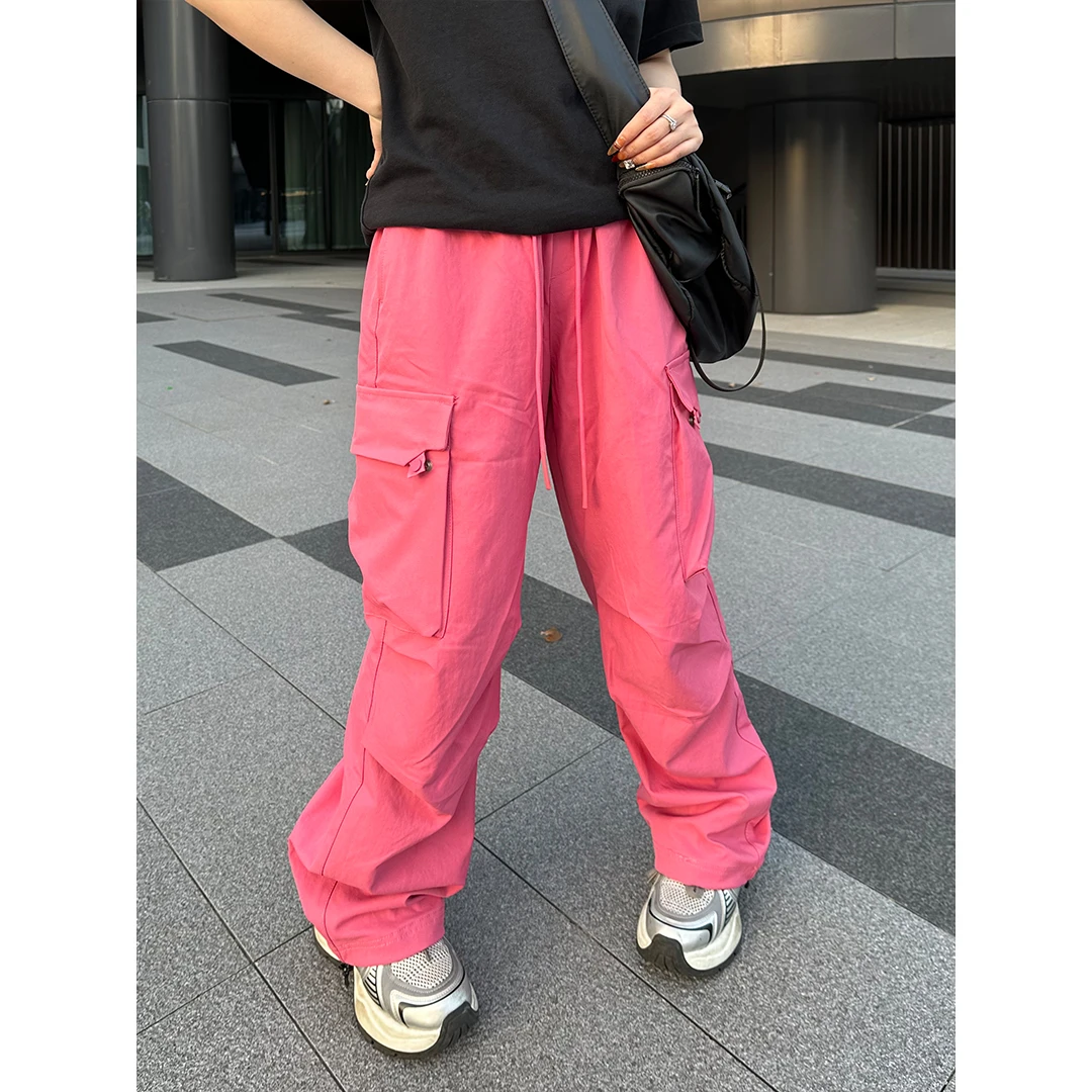 秋款日系时尚简约百搭褶皱抽绳直筒伞兵裤21068-1