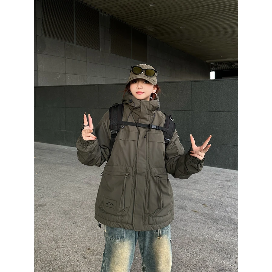 【毛毛专属】情侣款五防户外骑行山系连帽多口袋冲锋衣外套61007