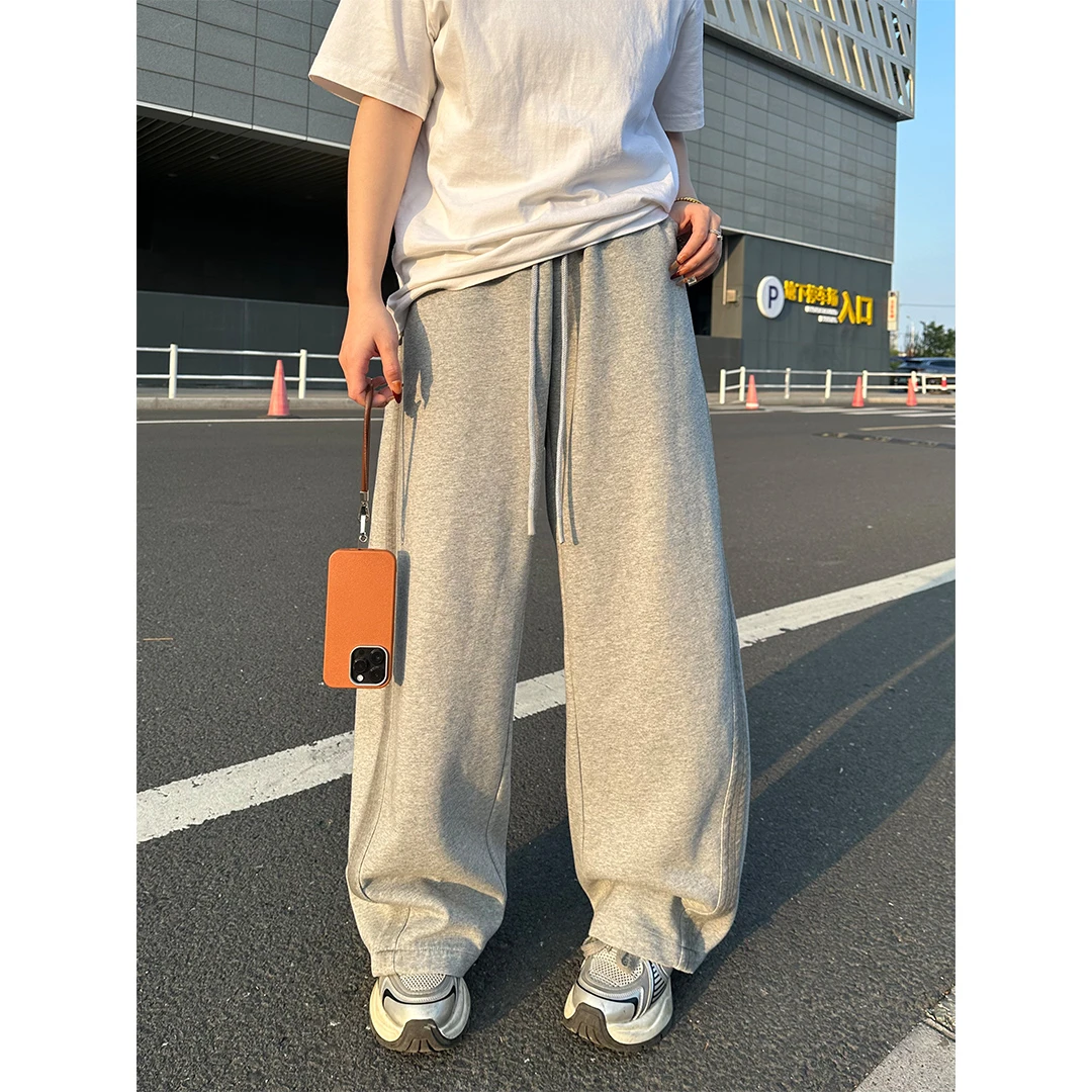 【毛毛专属】580克重磅棉质宽松织带松紧腰男女同款阔腿裤卫裤M1192