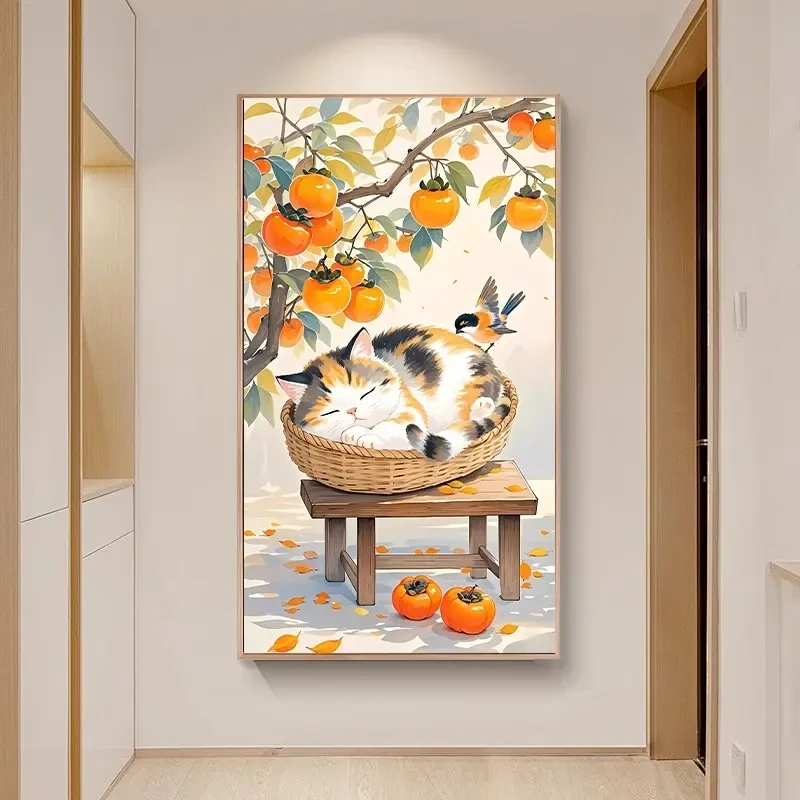 大尺寸猫咪柿如意 diy数字油画高品质涂色解压治愈丙烯装饰画