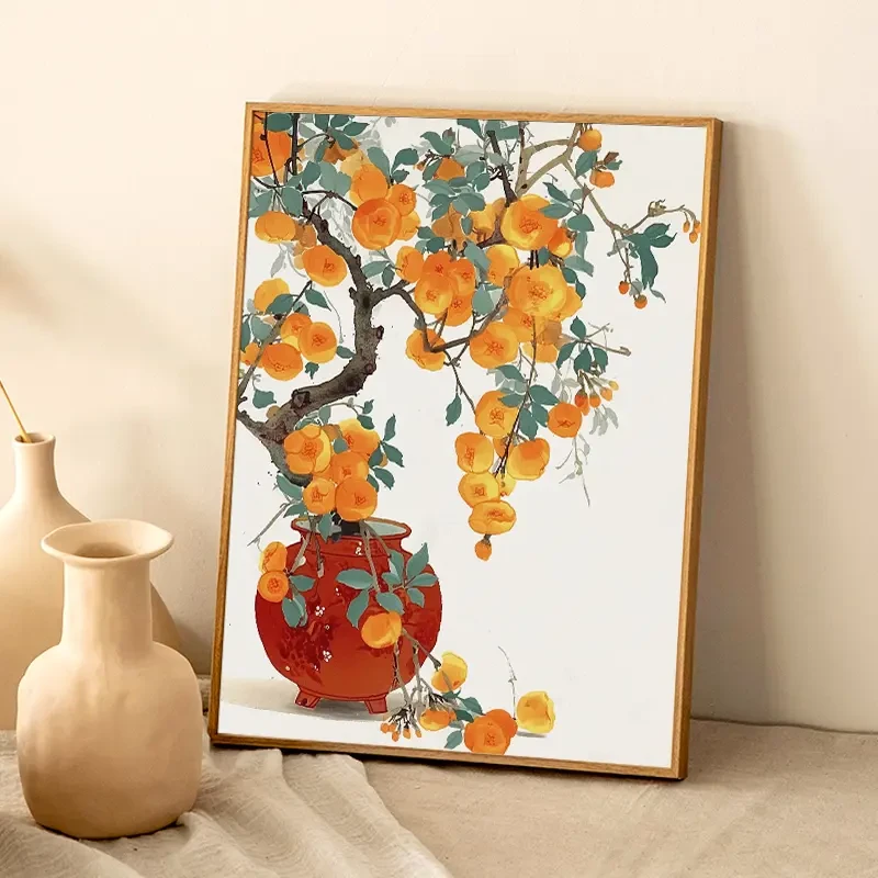 一瓶好柿 寓意diy数字油画高品质手工填涂色解压治愈丙烯装饰画