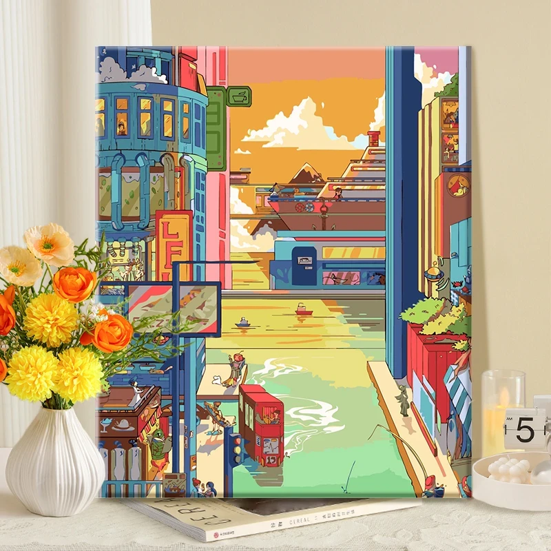 场所一角|diy数字油画丙烯填充手绘手工插画治愈系减压油彩涂色画