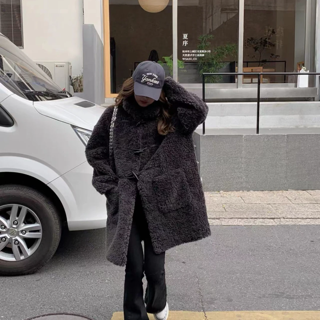 8037冬季全羊毛外套毛毛外套宽松立领百搭女宽松大衣羊羔毛外套女