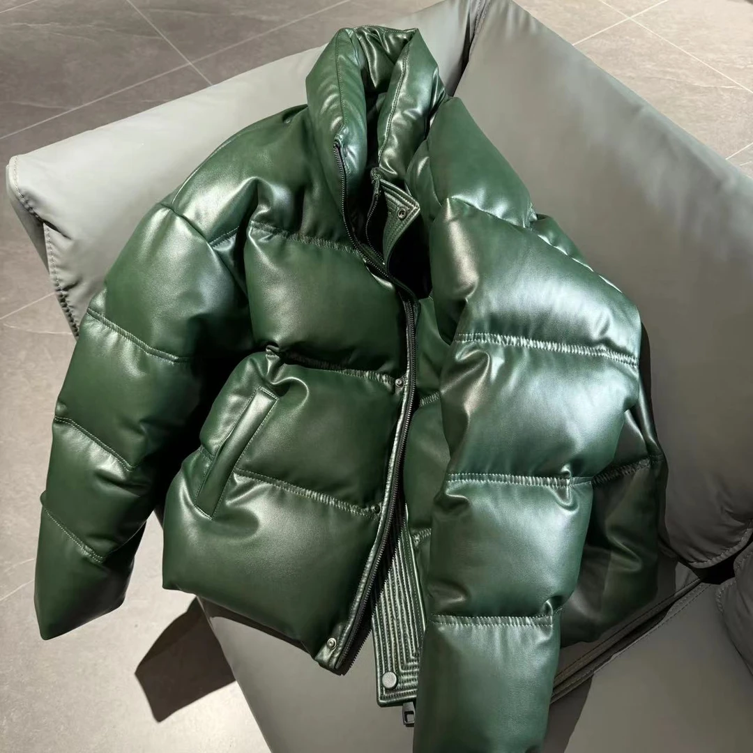 【ROMEO】真皮鹅绒面包服男士短款百搭秋冬男女同款绿色（24059）